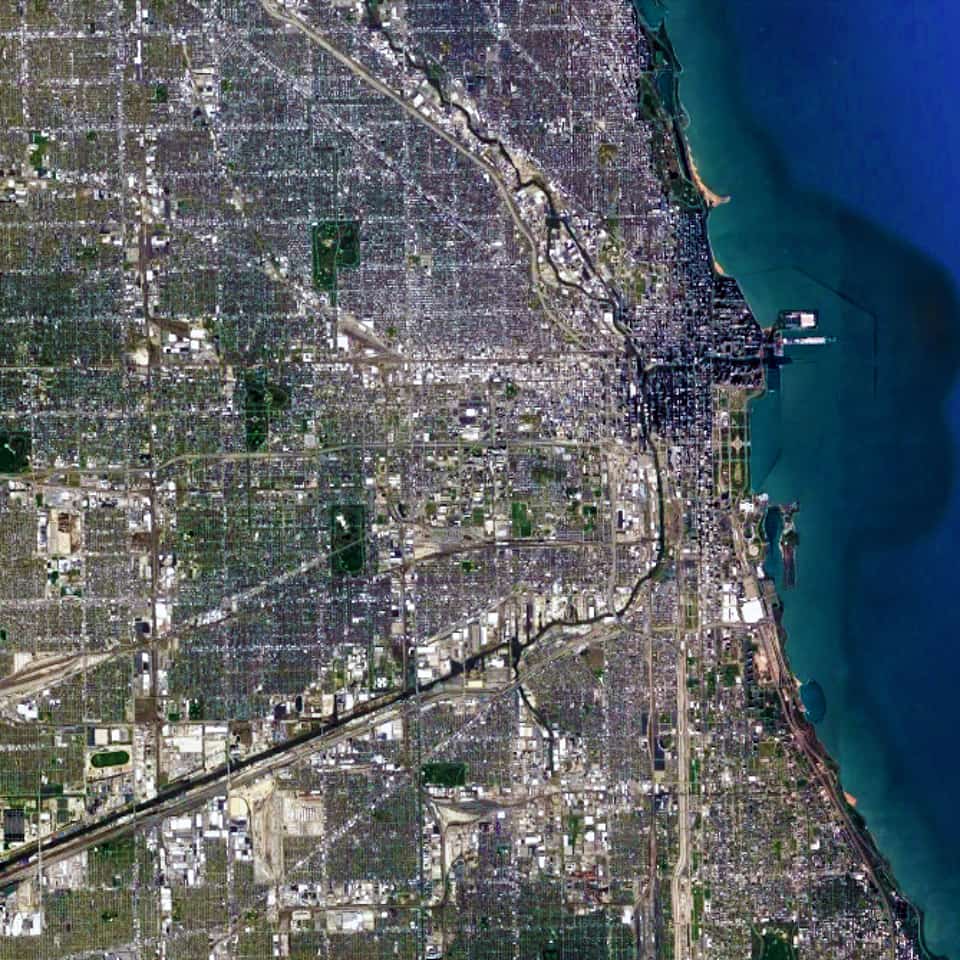 Satellite view, 25 km, Chicago, Illinois, USA, Google Earth
