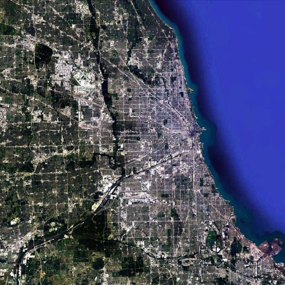 Satellite view, 90km, Metropolitan Chicago, Illinois, USA, Google Earth