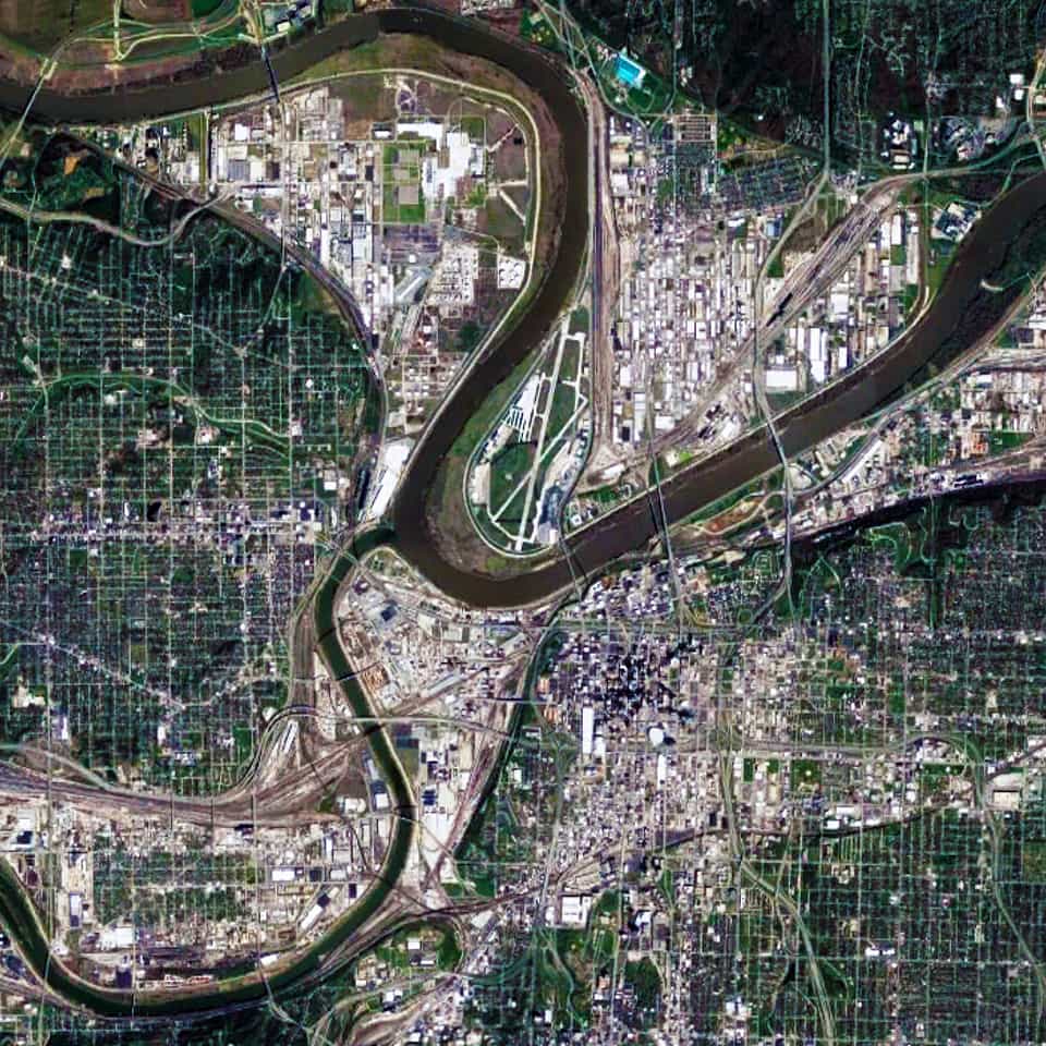 Satellite view, 15 km, Kansas City,Missouri-Kansas USA, Google Earth