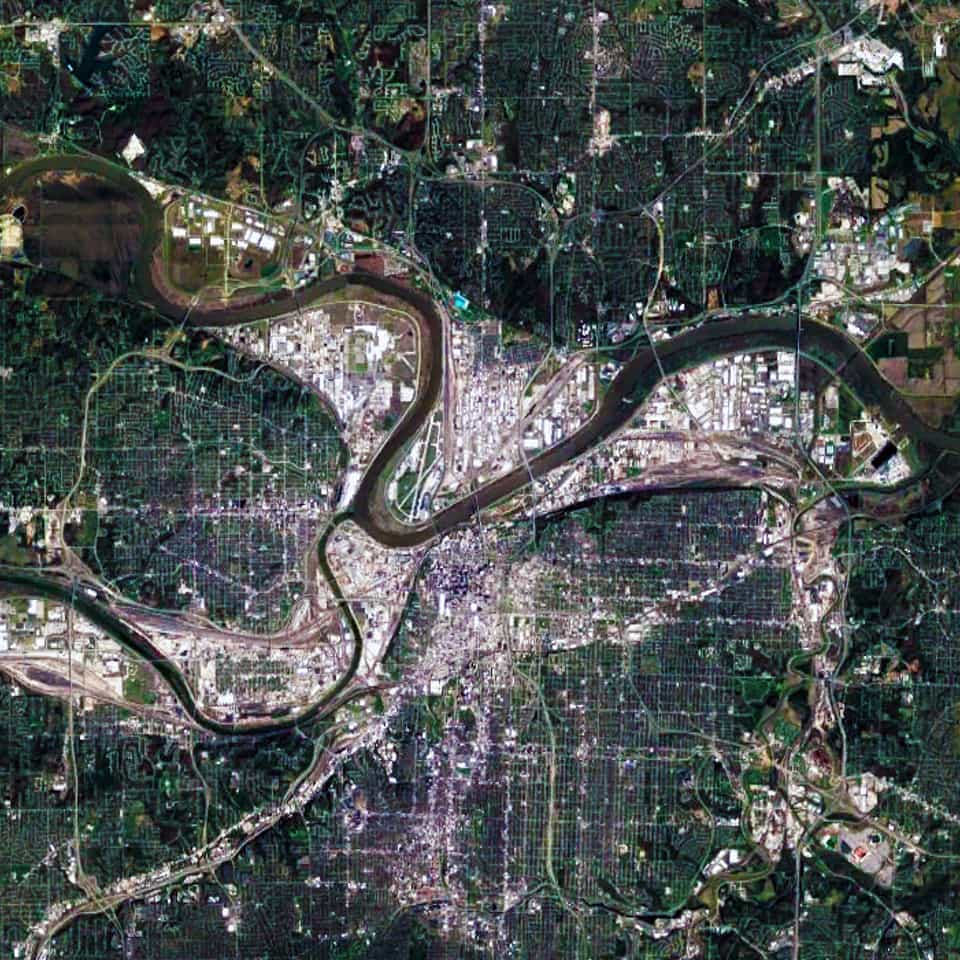 Satellite view, 30 km, Kansas City,Missouri-Kansas USA, Google Earth